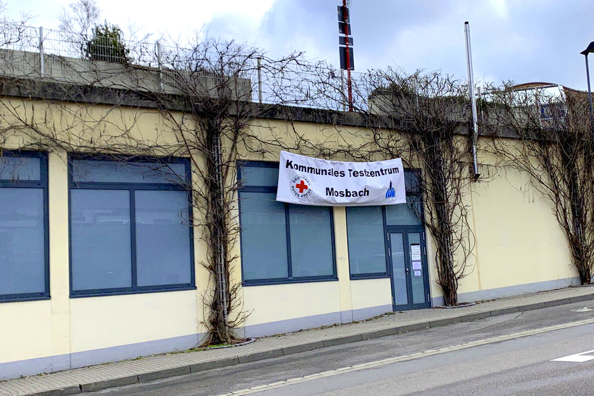 Das vom DRK betriebene kommunale Testzentrum der Stadt Mosbach. 